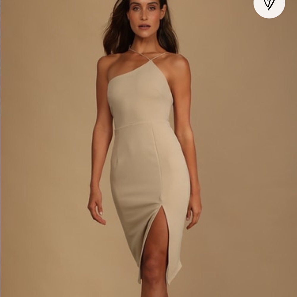 Lulu's Cream One-Shoulder Dress